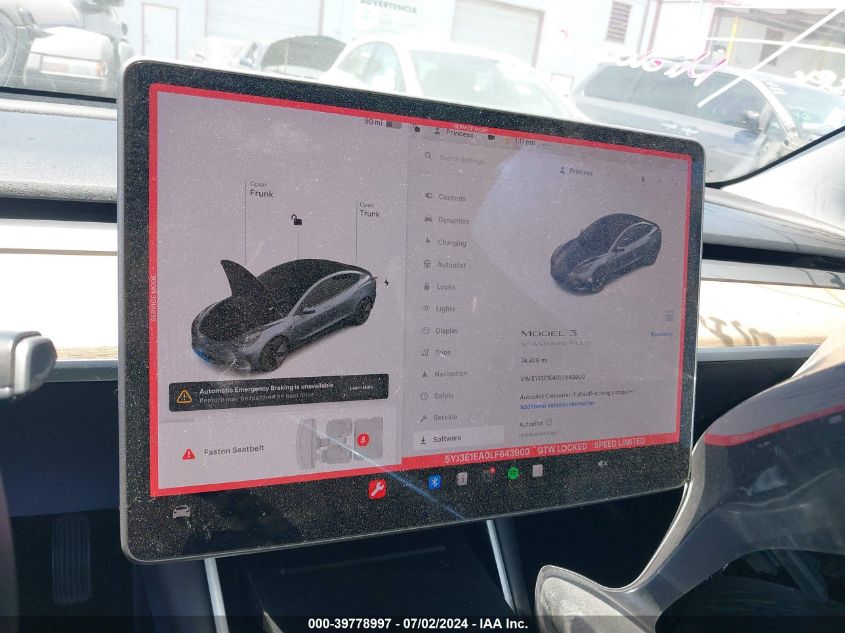 2020 Tesla Model 3 VIN: 5YJ3E1EA0LF643900 Lot: 39778997