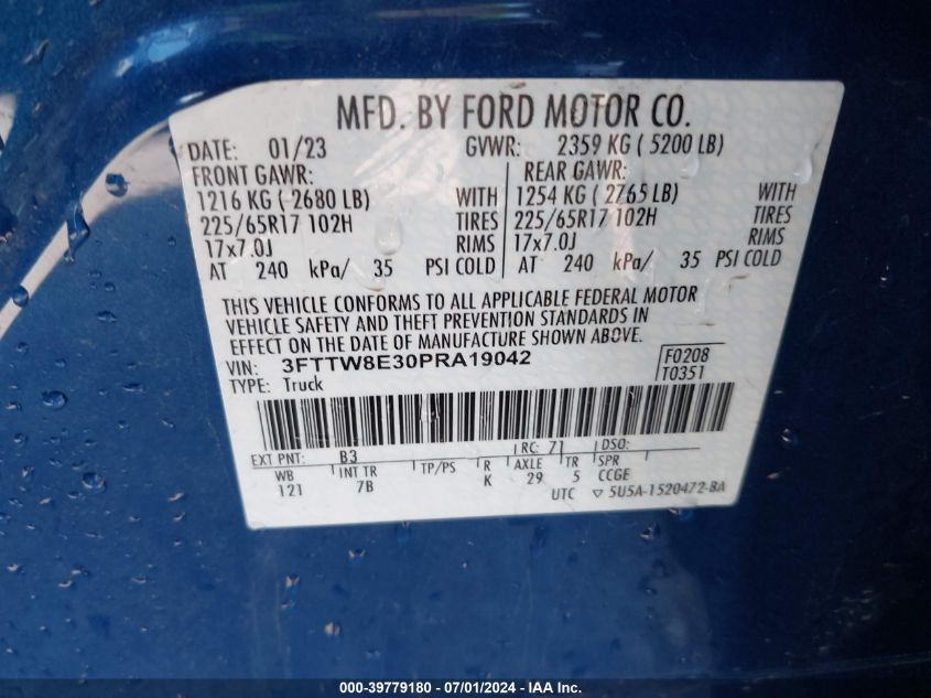 2023 Ford Maverick Xlt VIN: 3FTTW8E30PRA19042 Lot: 39779180