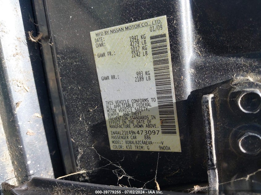 2009 Nissan Altima 2.5 S VIN: 1N4AL21E49N473097 Lot: 39779255