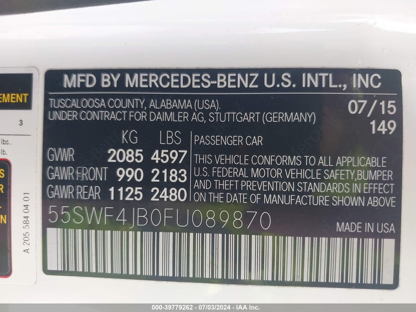 2015 MERCEDES-BENZ C 300 LUXURY/SPORT - 55SWF4JB0FU089870