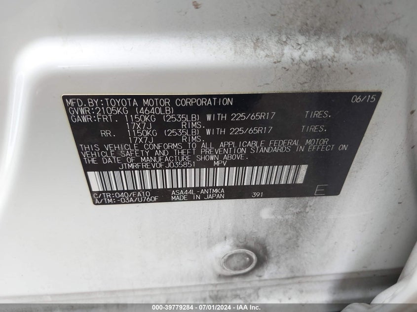 2015 TOYOTA RAV4 XLE - JTMRFREV0FJ035851