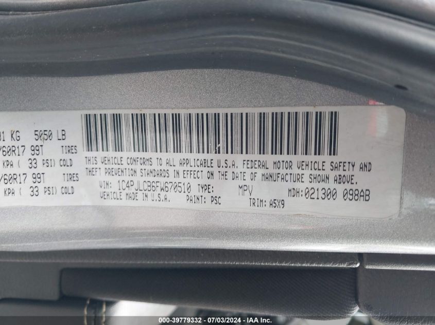 2015 Jeep Cherokee Latitude VIN: 1C4PJLCB6FW670510 Lot: 39779332