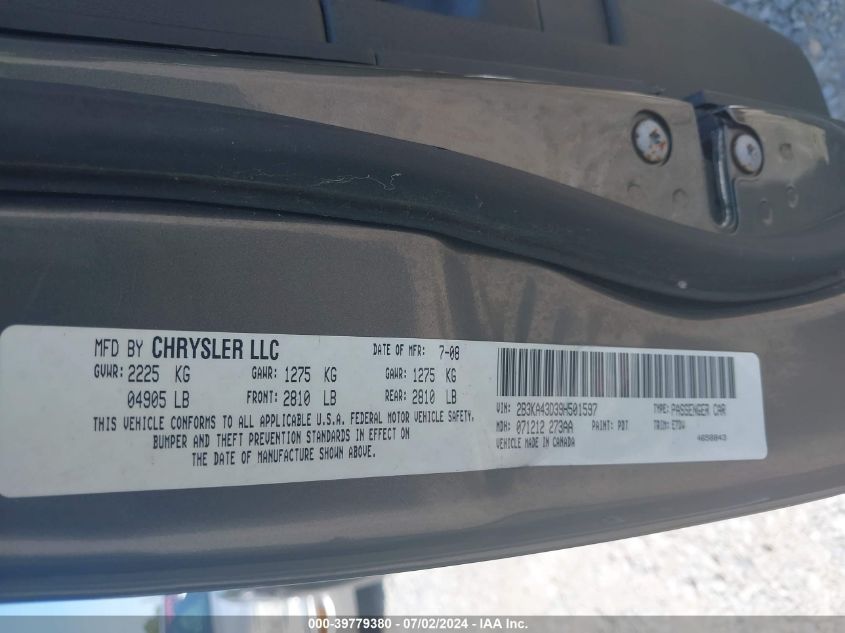 2009 Dodge Charger VIN: 2B3KA43D39H501597 Lot: 39779380