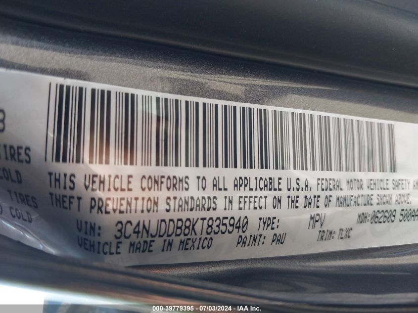 2019 Jeep Compass Trailhawk VIN: 3C4NJDDB8KT835940 Lot: 39779395