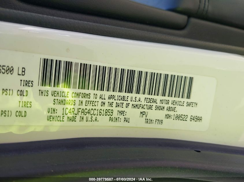 2012 Jeep Grand Cherokee Laredo VIN: 1C4RJFAG4CC161859 Lot: 39779587