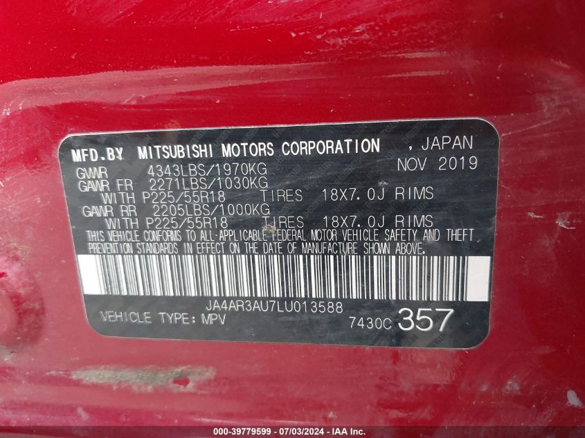 2020 MITSUBISHI OUTLANDER SPORT 2.0 ES - JA4AR3AU7LU013588