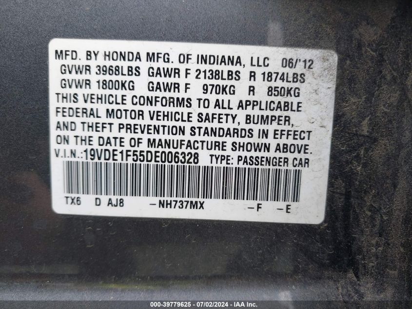 2013 ACURA ILX 2.0L - 19VDE1F55DE006328