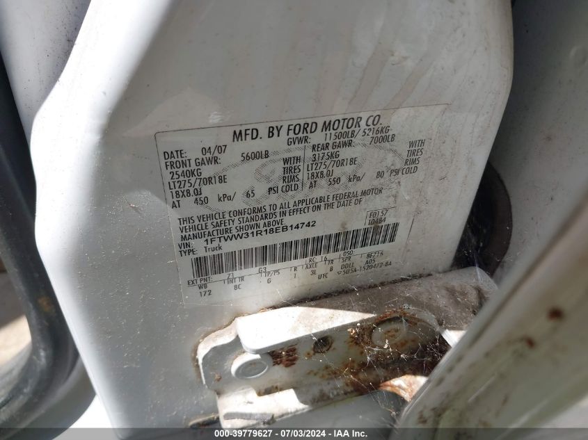 2008 Ford F-350 Fx4/Harley-Davidson/King Ranch/Lariat/Xl/Xlt VIN: 1FTWW31R18EB14742 Lot: 39779627