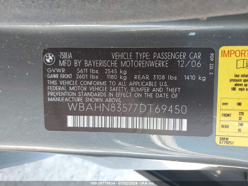 WBAHN83577DT69450 2007 BMW 750