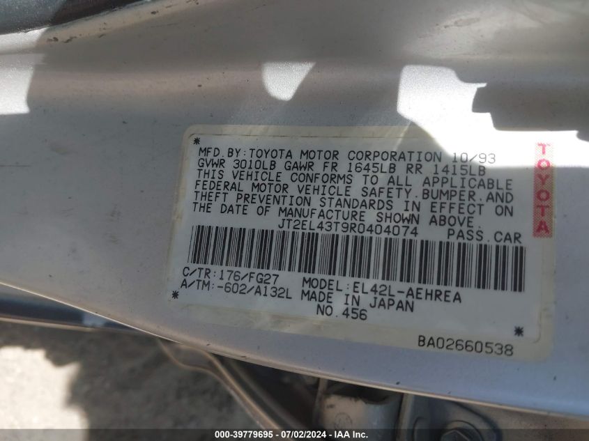 1994 Toyota Tercel Dx VIN: JT2EL43T9R0404074 Lot: 39779695