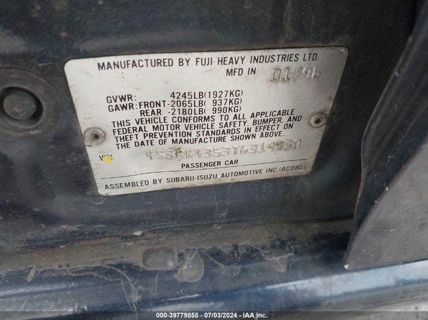 1996 Subaru Legacy L VIN: 4S3BK4353T6319850 Lot: 39779855