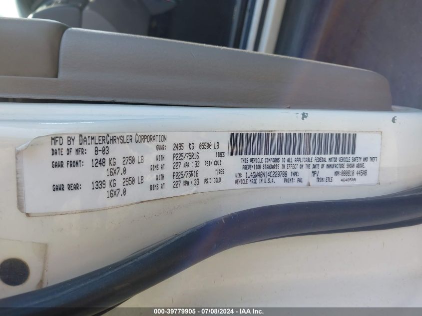 2004 Jeep Grand Cherokee Laredo VIN: 1J4GW48N14C229788 Lot: 39779905