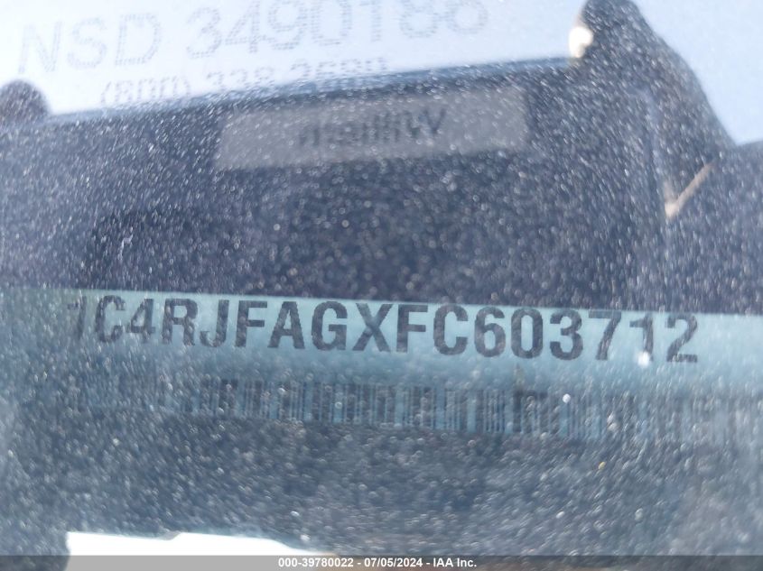 2015 Jeep Grand Cherokee Laredo VIN: 1C4RJFAGXFC603712 Lot: 39780022