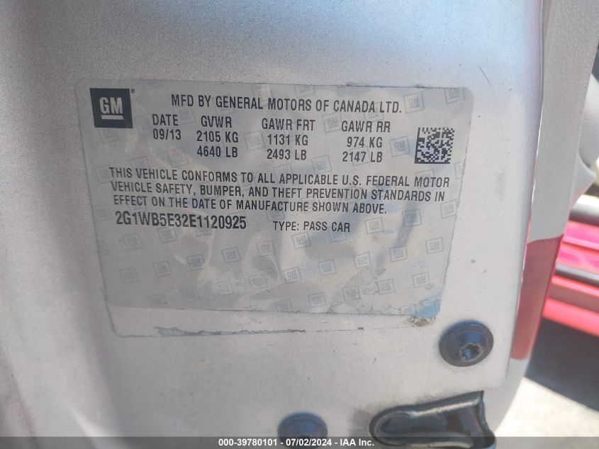 2014 Chevrolet Impala Limited Lt VIN: 2G1WB5E32E1120925 Lot: 39780101