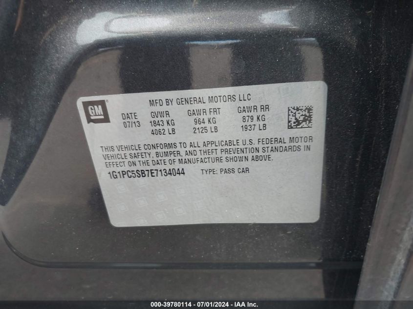 2014 Chevrolet Cruze 1Lt Auto VIN: 1G1PC5SB7E7134044 Lot: 39780114