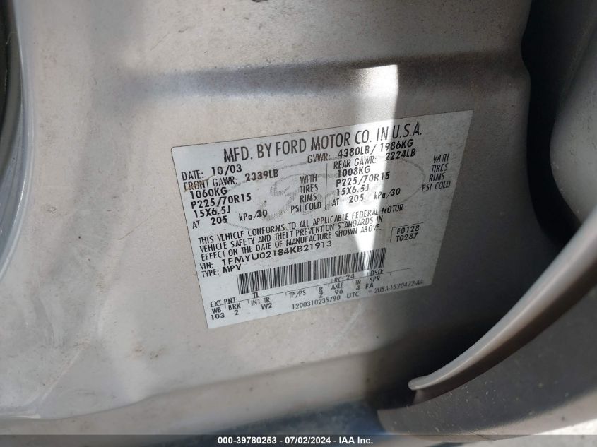 1FMYU02184KB21913 2004 Ford Escape Xls