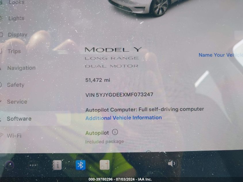 2021 Tesla Model Y Long Range Dual Motor All-Wheel Drive VIN: 5YJYGDEEXMF073247 Lot: 39780296