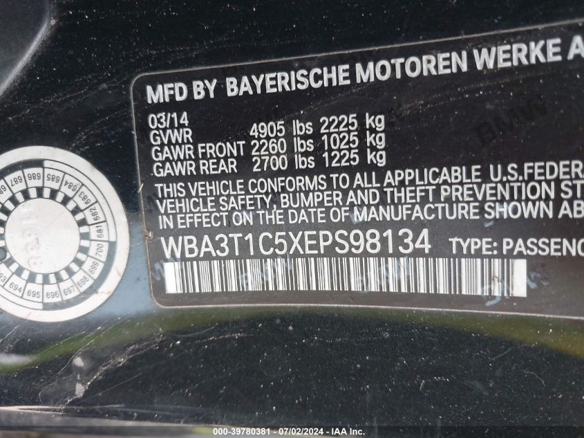 2014 BMW 428I xDrive VIN: WBA3T1C5XEPS98134 Lot: 39780381