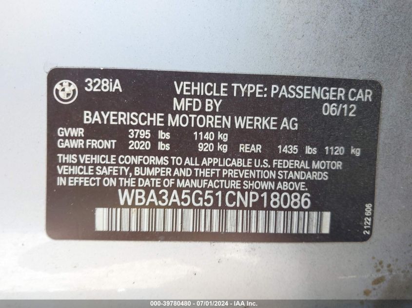 WBA3A5G51CNP18086 | 2012 BMW 328I