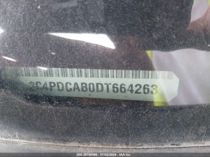 2013 Dodge Journey Se VIN: 3C4PDCAB0DT664263 Lot: 39780496