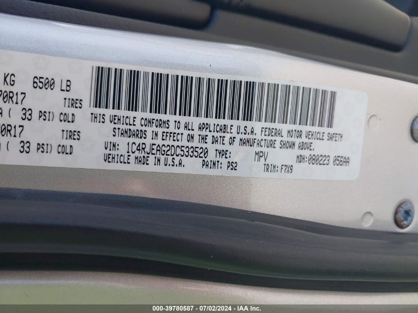 2013 Jeep Grand Cherokee Laredo VIN: 1C4RJEAG2DC533520 Lot: 39780587