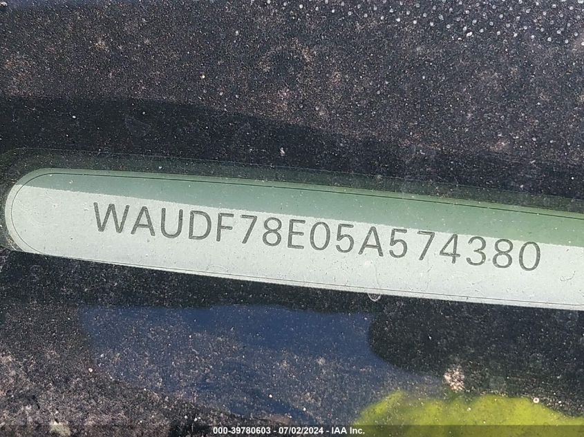 2005 Audi A4 2.0T VIN: WAUDF78E05A574380 Lot: 39780603