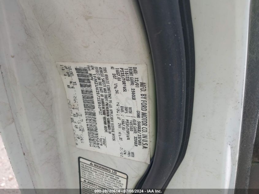 2002 Ford Explorer Xls VIN: 1FMZU62E72ZB63925 Lot: 39780614