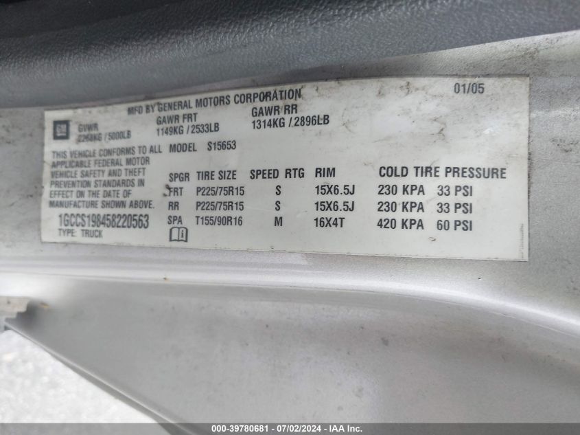 2005 Chevrolet Colorado Ls VIN: 1GCCS198458220563 Lot: 39780681