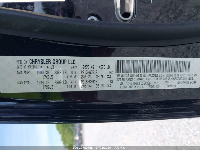 2014 Jeep Compass Sport VIN: 1C4NJDBB5ED554966 Lot: 39780758