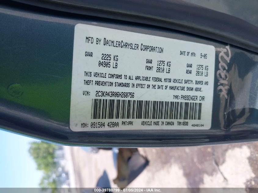 2006 Chrysler 300 VIN: 2C3KA43R06H268756 Lot: 39780799