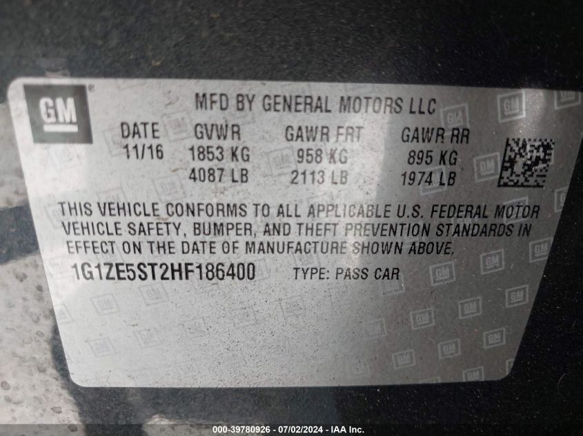 2017 Chevrolet Malibu 1Lt VIN: 1G1ZE5ST2HF186400 Lot: 39780926