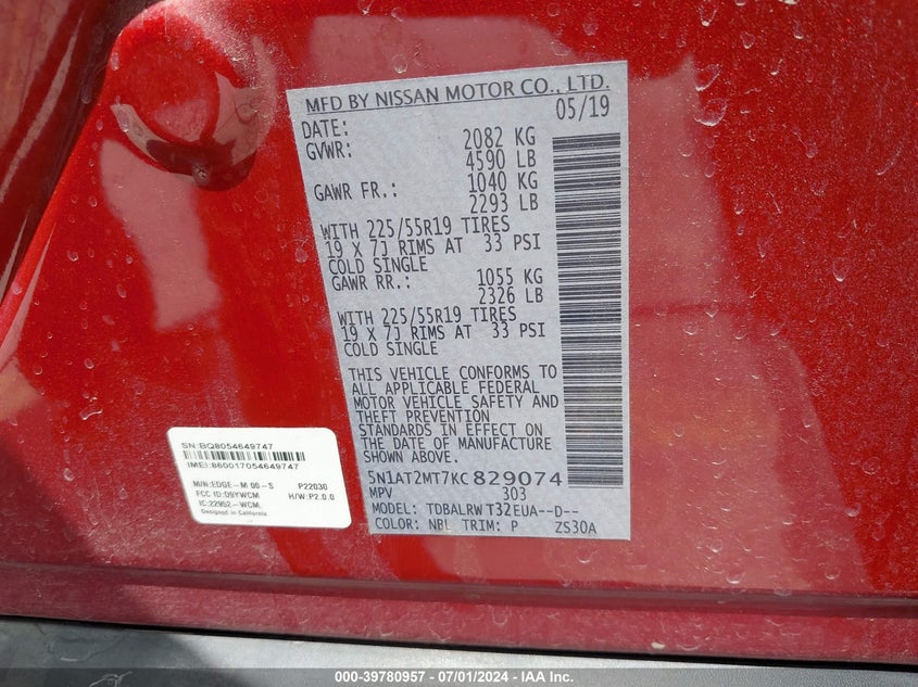 2019 NISSAN ROGUE SL - 5N1AT2MT7KC829074