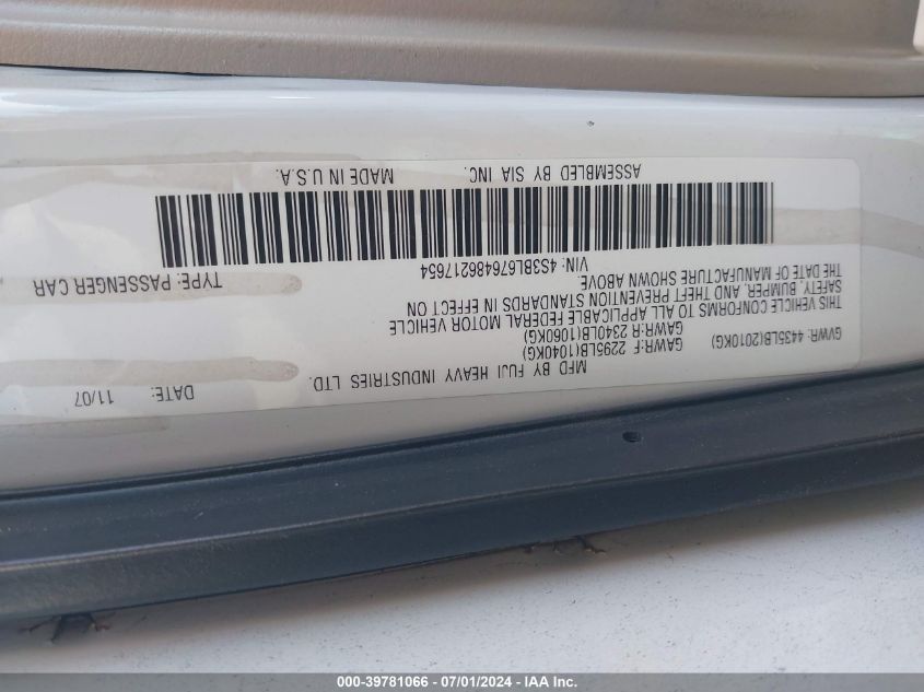 2008 Subaru Legacy 2.5Gt Limited VIN: 4S3BL676486217654 Lot: 39781066