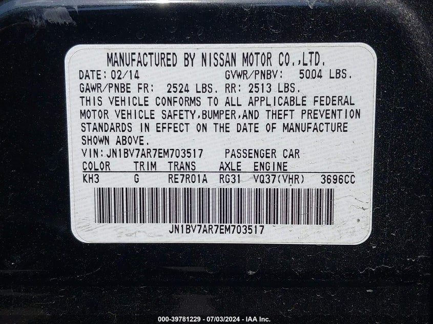 2014 INFINITI Q50 PREMIUM - JN1BV7AR7EM703517