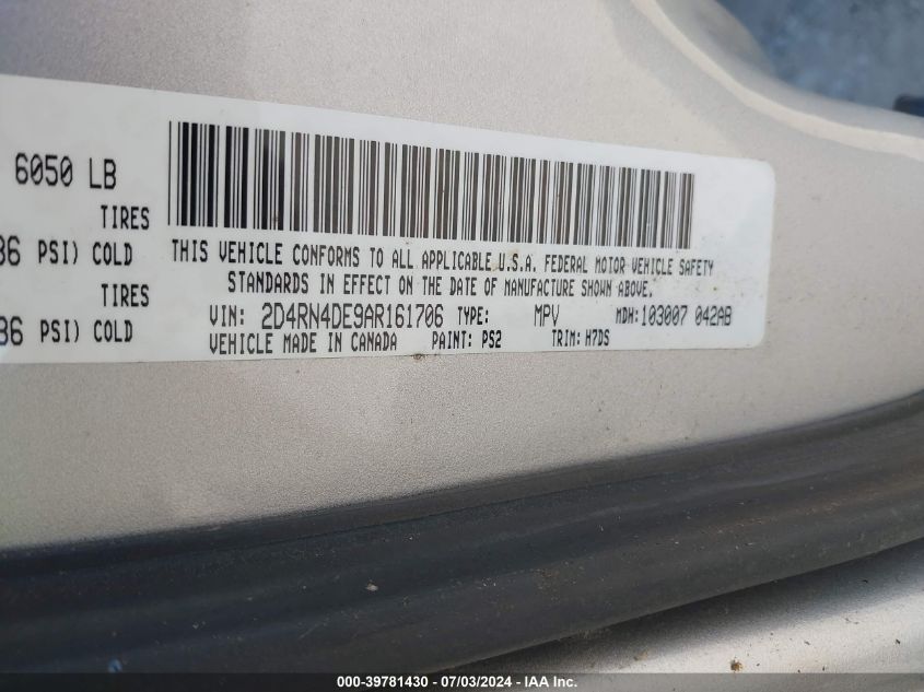 2010 Dodge Grand Caravan Se VIN: 2D4RN4DE9AR161706 Lot: 39781430