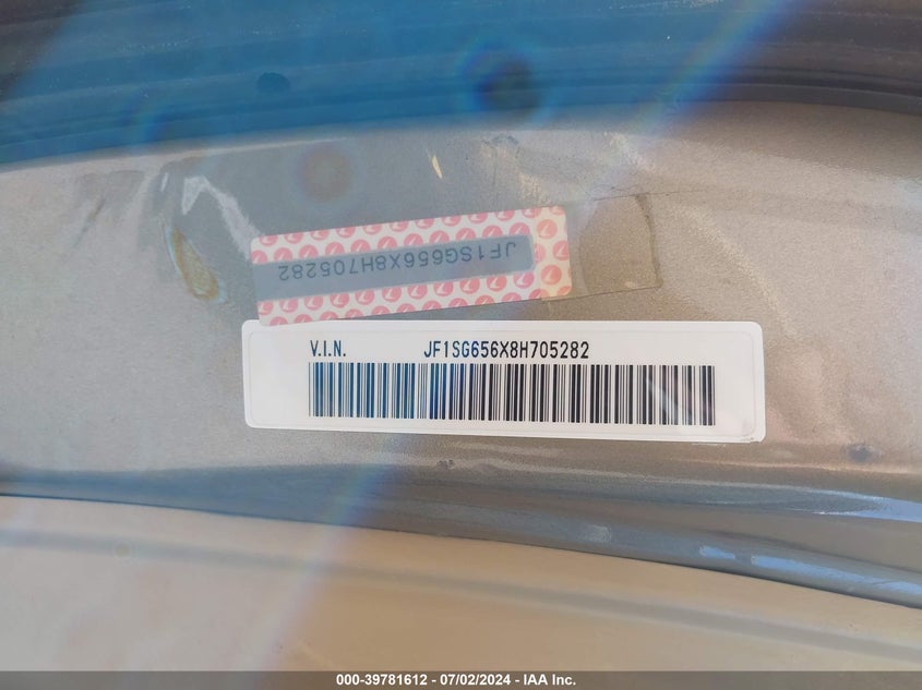 2008 Subaru Forester 2.5X VIN: JF1SG656X8H705282 Lot: 39781612