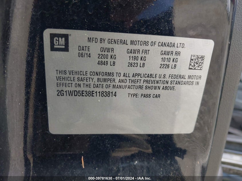 2014 CHEVROLET IMPALA LIMITED POLICE - 2G1WD5E38E1183814