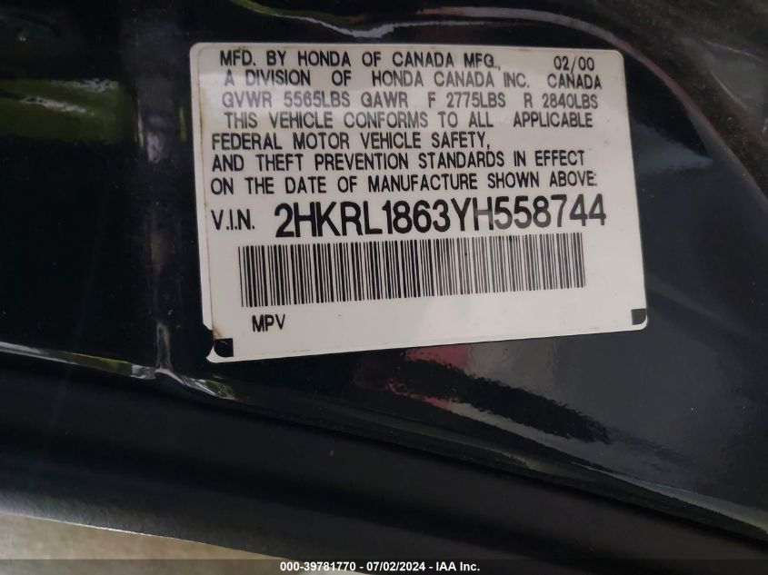 2HKRL1863YH558744 2000 Honda Odyssey Ex