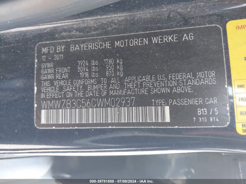 2012 Mini Cooper Countryman Countryman VIN: WMWZB3C56CWM02937 Lot: 39781858