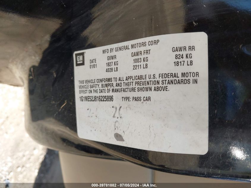 2001 Chevrolet Malibu Ls VIN: 1G1NE52J816225896 Lot: 39781882