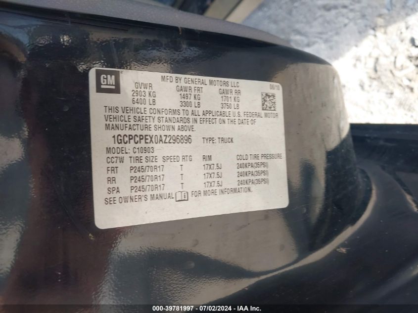 2010 Chevrolet Silverado C1500 VIN: 1GCPCPEX0AZ296896 Lot: 39781997