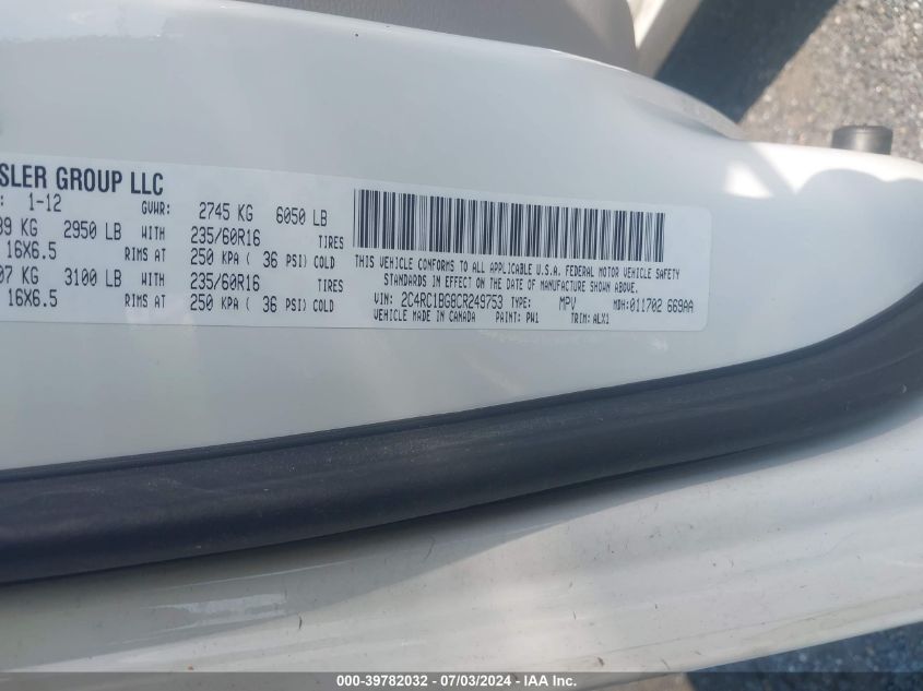 2012 Chrysler Town & Country Touring VIN: 2C4RC1BG8CR249753 Lot: 39782032