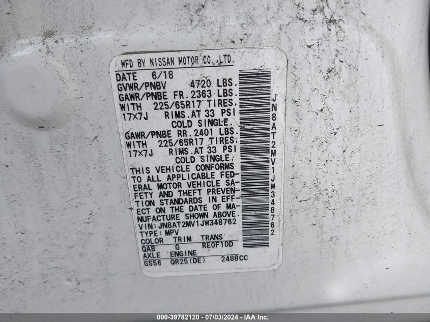 2018 NISSAN ROGUE SV - JN8AT2MV1JW348762