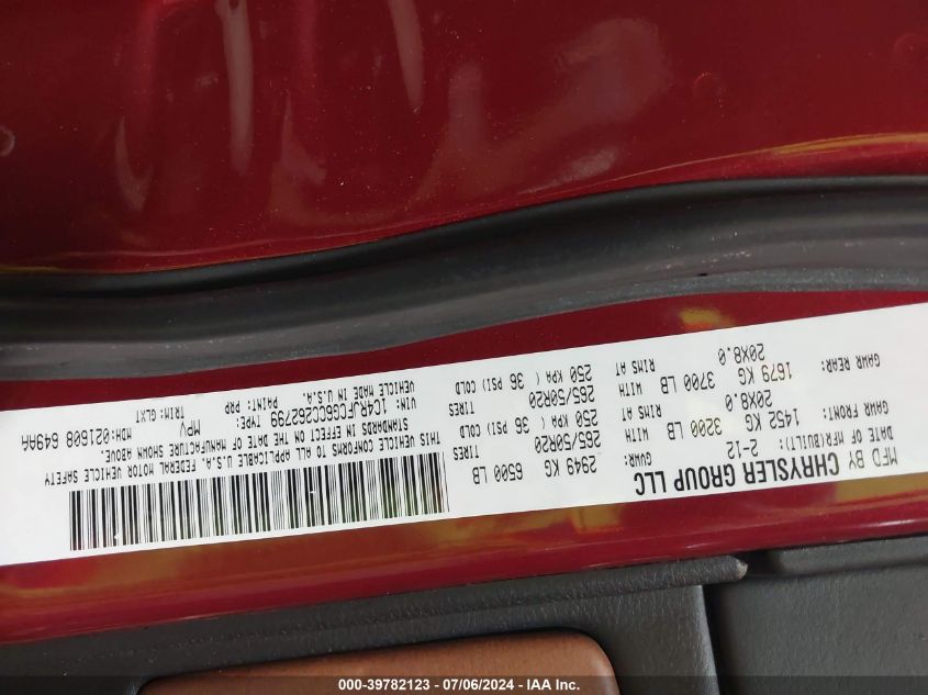 2012 Jeep Grand Cherokee Overland VIN: 1C4RJFCG6CC262799 Lot: 39782123