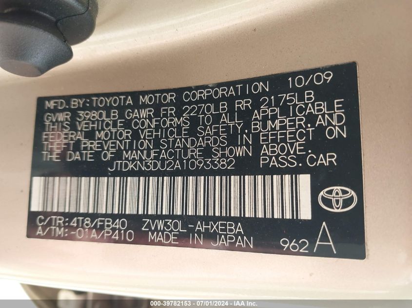 JTDKN3DU2A1093382 | 2010 TOYOTA PRIUS