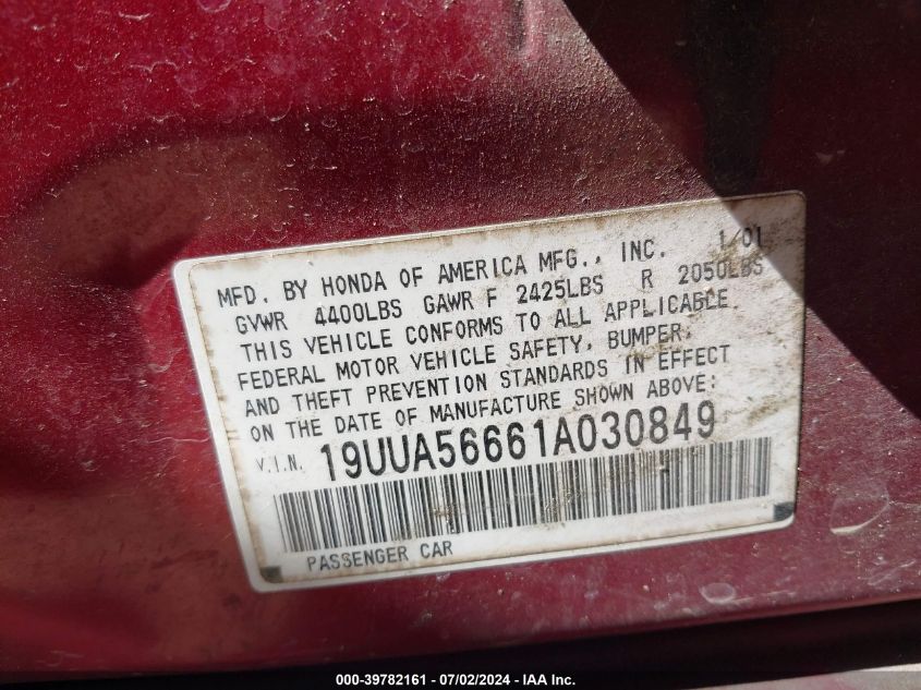 19UUA56661A030849 2001 Acura Tl 3.2