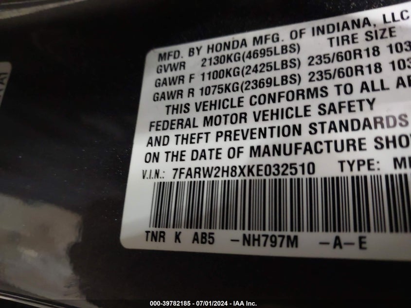 2019 HONDA CR-V EX-L - 7FARW2H8XKE032510