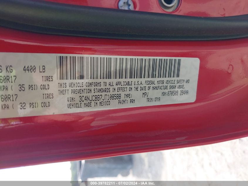 2018 Jeep Compass Latitude VIN: 3C4NJCBB7JT108588 Lot: 39782211