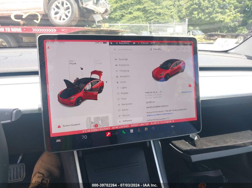 2020 Tesla Model 3 Long Range Dual Motor All-Wheel Drive VIN: 5YJ3E1EB9LF622083 Lot: 39782264