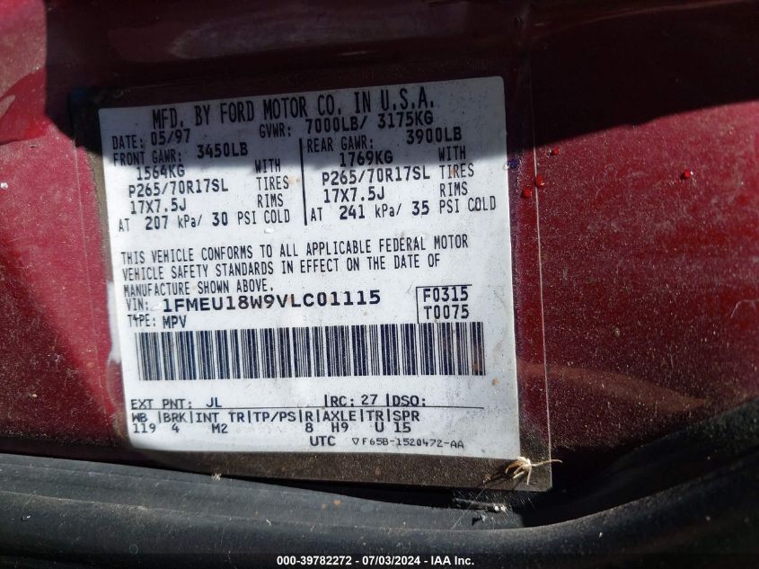 1997 Ford Expedition Eddie Bauer/Xlt VIN: 1FMEU18W9VLC01115 Lot: 39782272